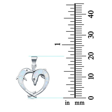 Dolphin Hearts Lab Created White Opal Charm Pendant 925 Sterling Silver